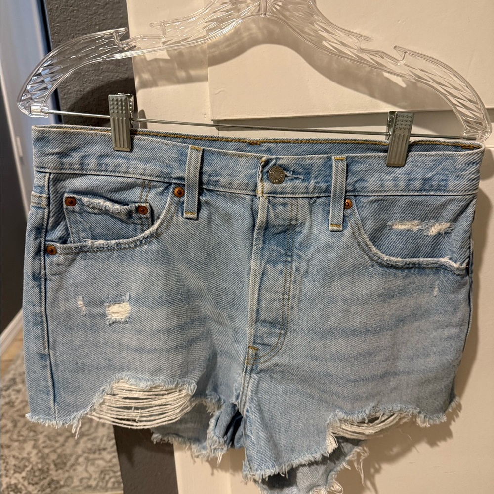 Levi's Light Blue Distressed Jean Shorts